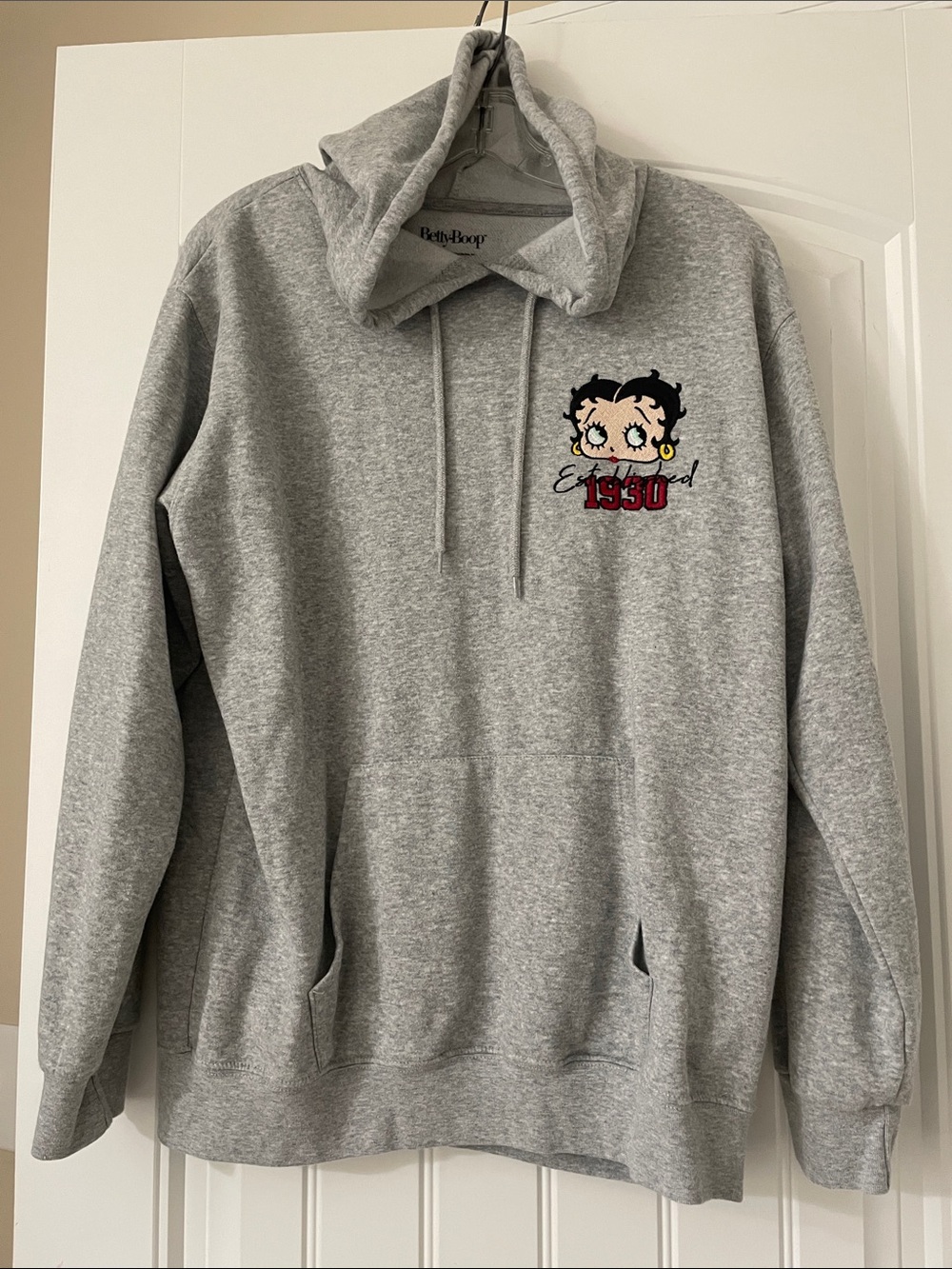 Betty Boop Gray Embroidered Hoodie Sweatshirt - Men's Sweater
